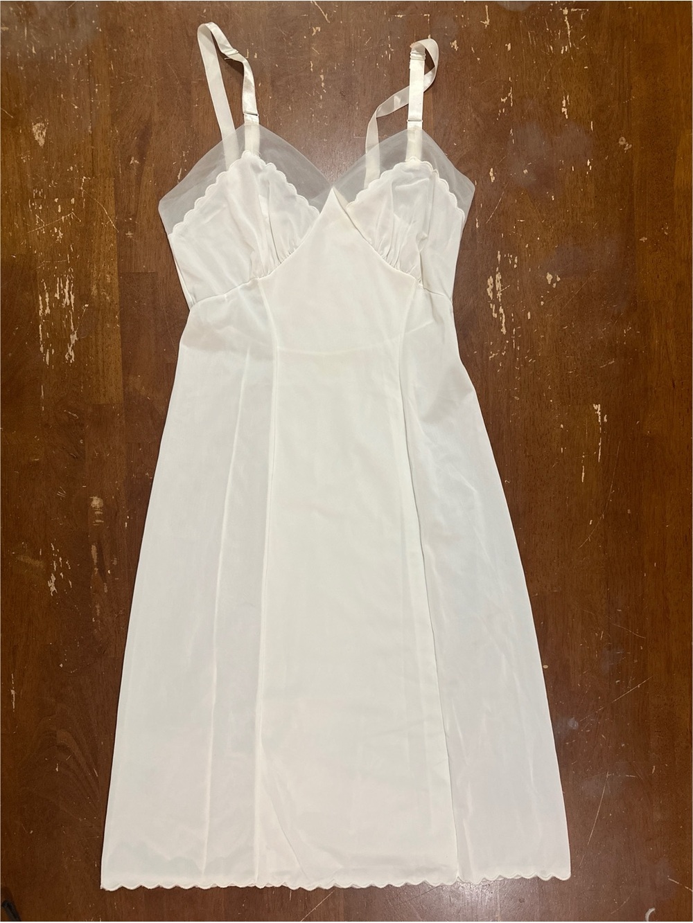Adonna Vintage Sheer White Scalloped Slip with Adjustable Straps